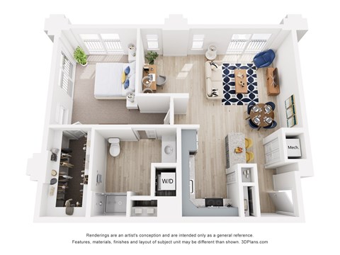 Floor plan for 1 bed, 1 bath, 820 sqft